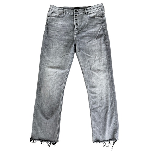 Mother The Pixie Dazzler Ankle Fray Jeans Digging Up Dirt Grey Button Fly 33